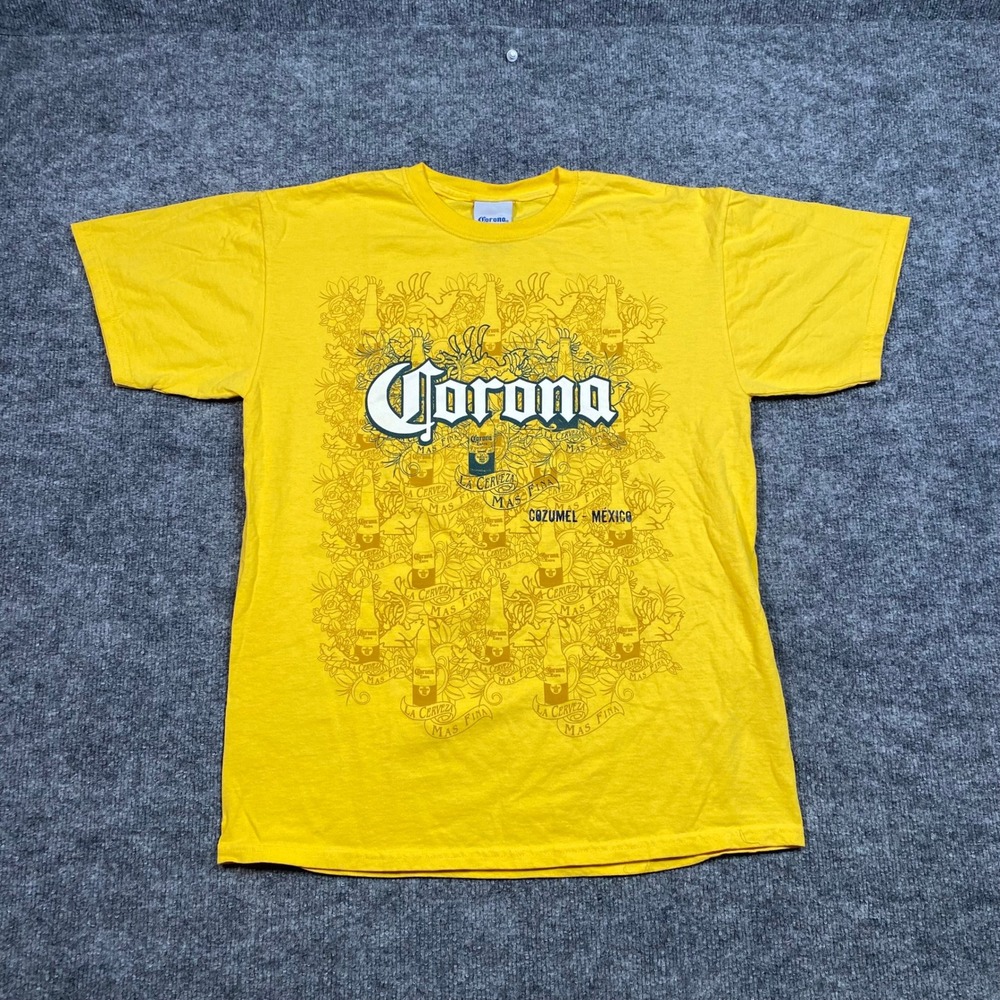 Corona Extra Cozumel Mexico Graphic T-Shirt Mens Medium Yellow Cotton Y2K